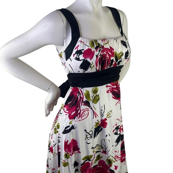 B Smart Womens White Floral Apron Midi Dress Rouched Top Pink Green Blk Bow S 10 - Picture 9 of 10